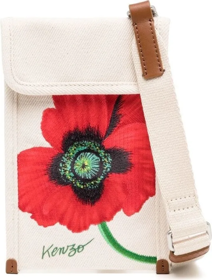 Poppy-Embroidered Crossbody Pouch