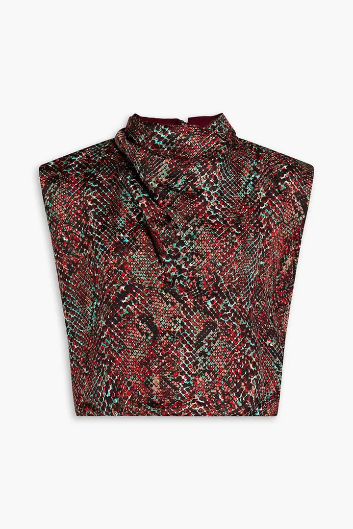 Emmie cropped snake-print satin top