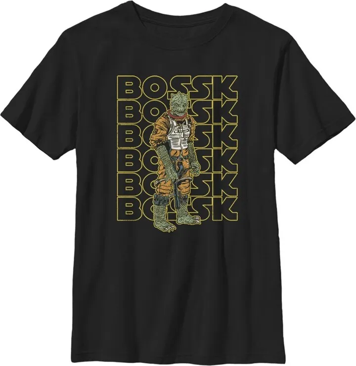 Boy's Star Wars Bossk Yellow Text Stack T-Shirt - Black - Medium