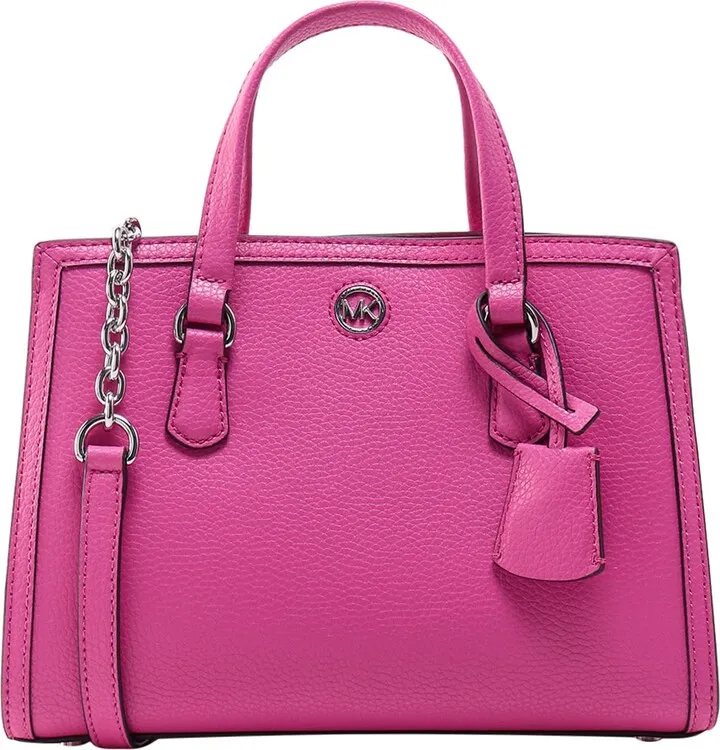 Leather handbag with metal monogram