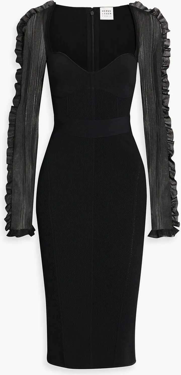 Ribbed tulle and bandage midi dress