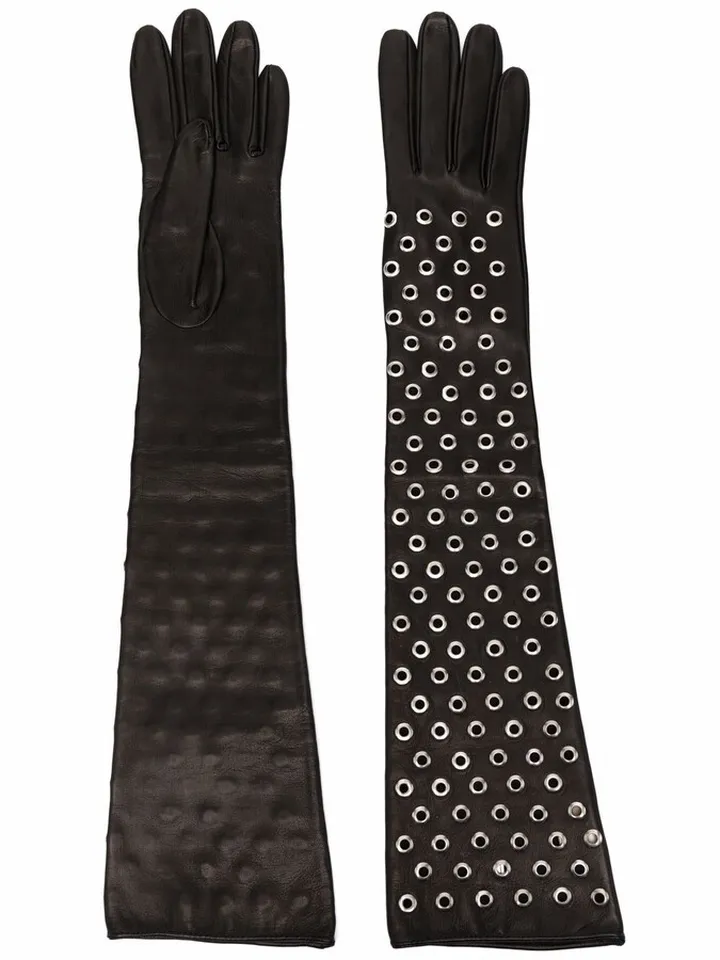 Eyelet-Detail Leather Gloves