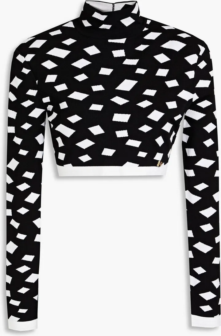 Cropped jacquard-knit turtleneck sweater