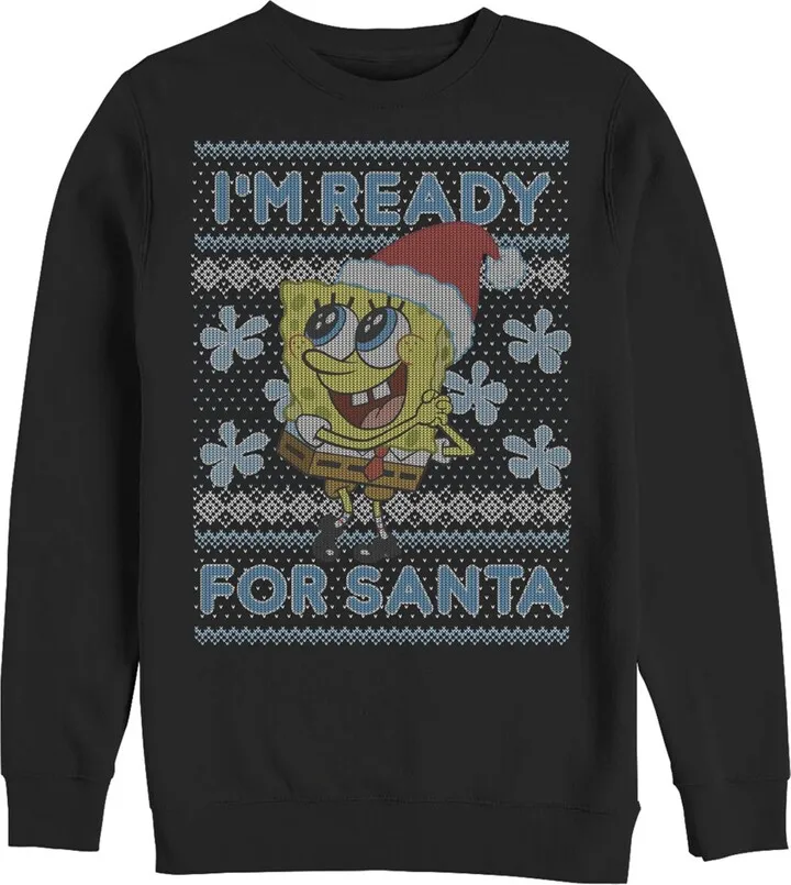 Men's SpongeBob SquarePants Ugly Christmas Ready Santa Sweatshirt - Black - Small