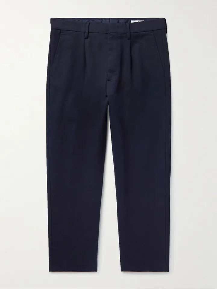 Bill Straight-Leg Cropped Pleated Stretch-Cotton Trousers