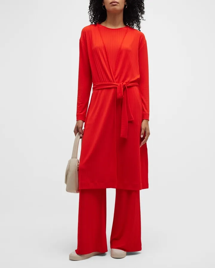 Long Ribbed Wrap-Front Jacket