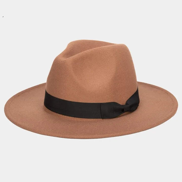 Faux Felt Grosgrain Fedora Hat