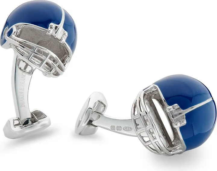 Deakin & Francis - Deakin & Francis Sterling Silver Royal Blue American Football Helmet Cufflinks
