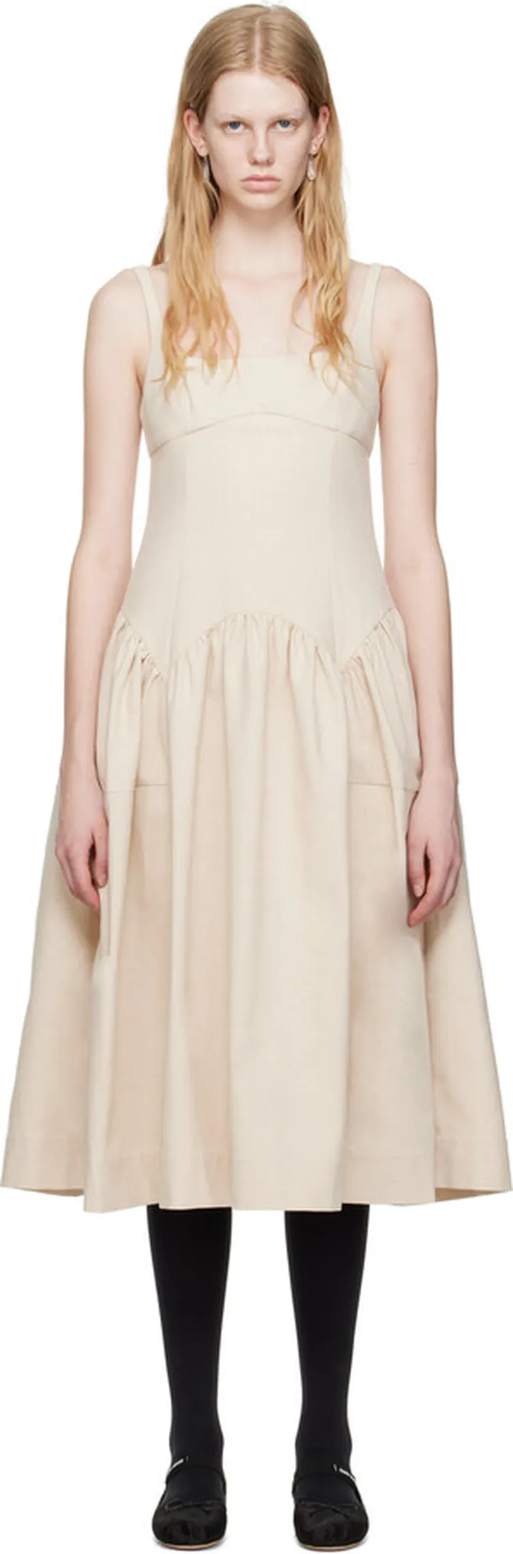 Sandy Liang Beige Cricket Midi Dress