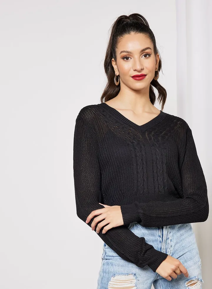 Knit Crop Sweater Black