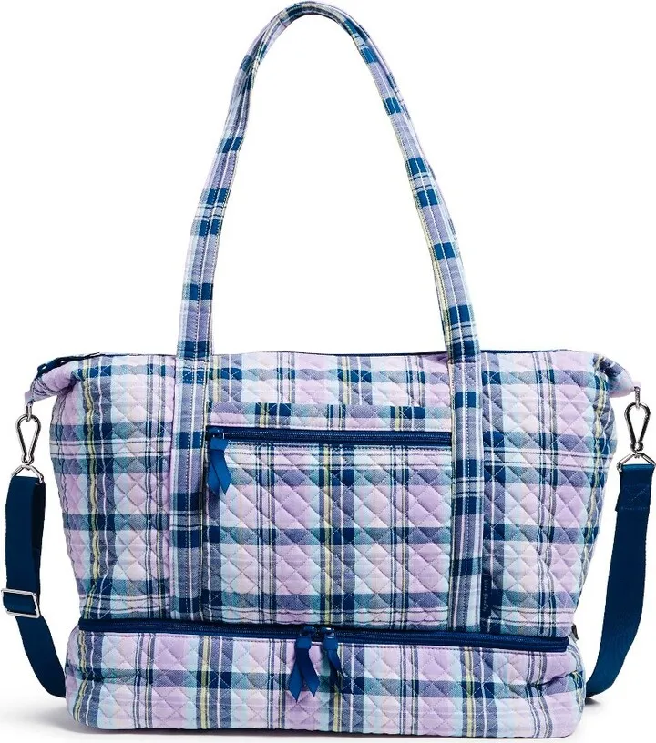 Vera Bradley Women's Recycled Cotton Deluxe Travel Tote Amethyst Plaid