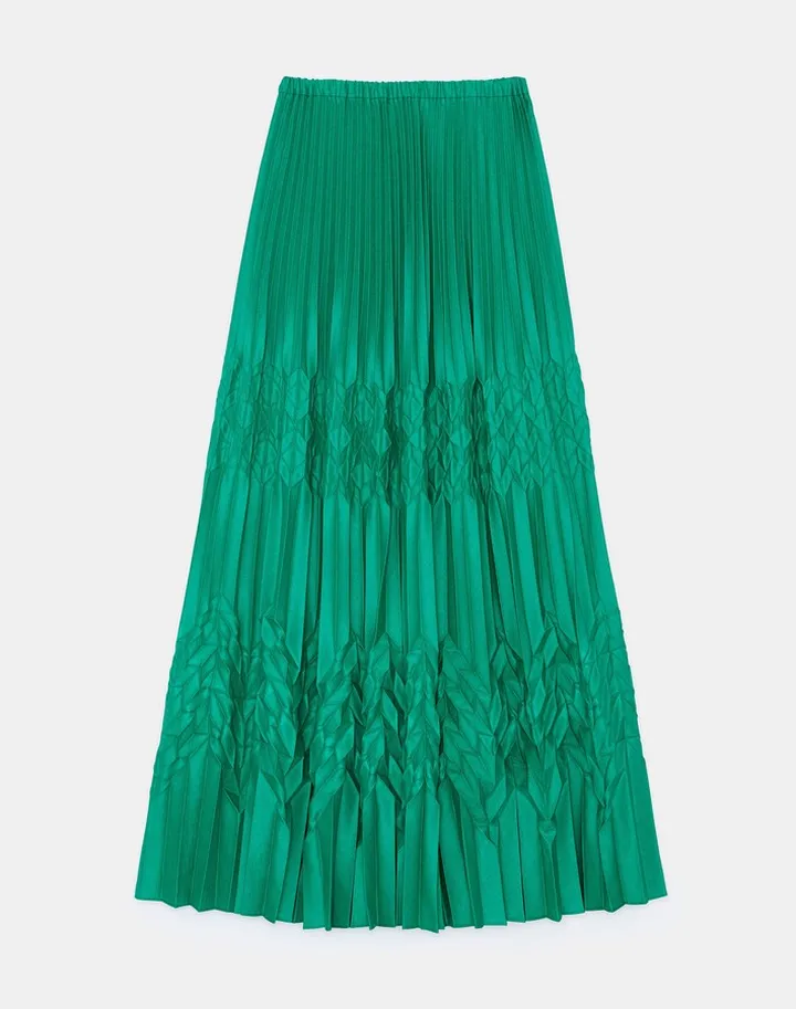 Poly Twill Plisse Origami Midi Skirt
