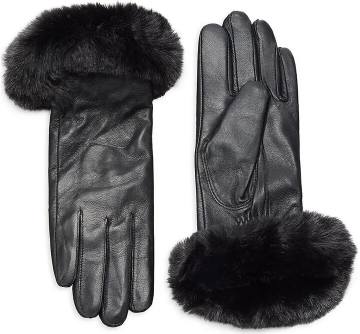 Faux Fur Cuff Leather Gloves
