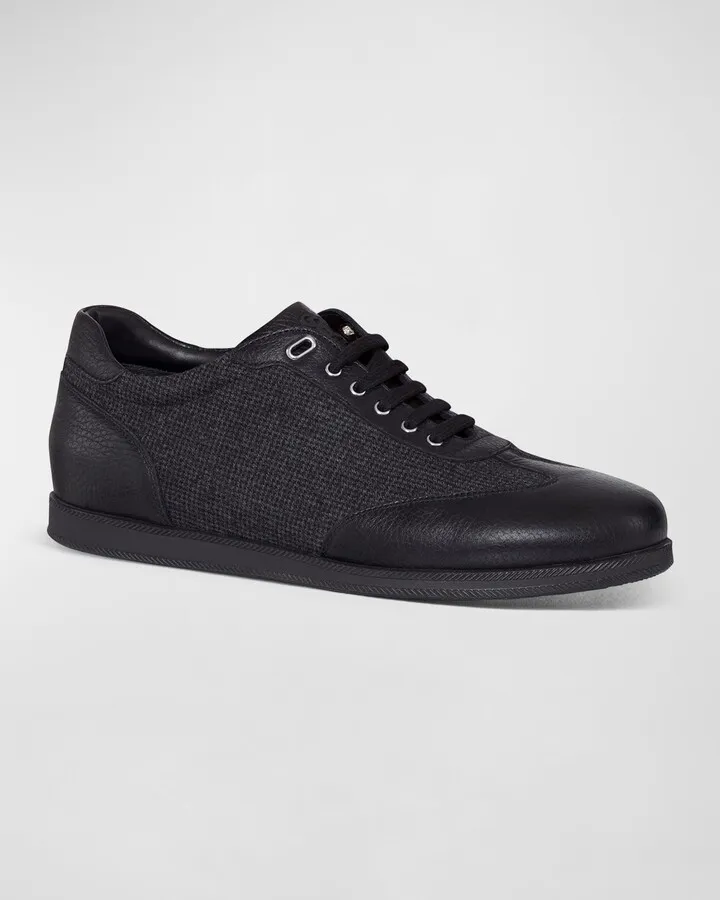 Men's Deerskin Leather Houndstooth Low-Top Sneakers