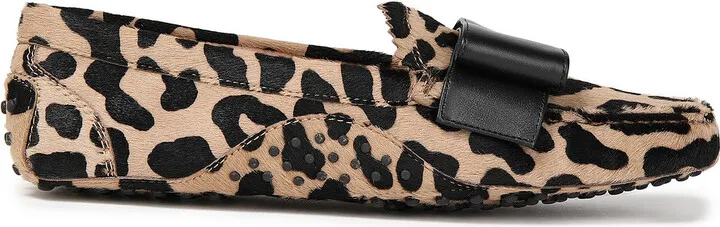 Bow-embellished leopard-print calf hair loafers