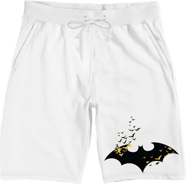 Batman Bat Logo With Flying Bats Men’s White Graphic Sleep Shorts-XL