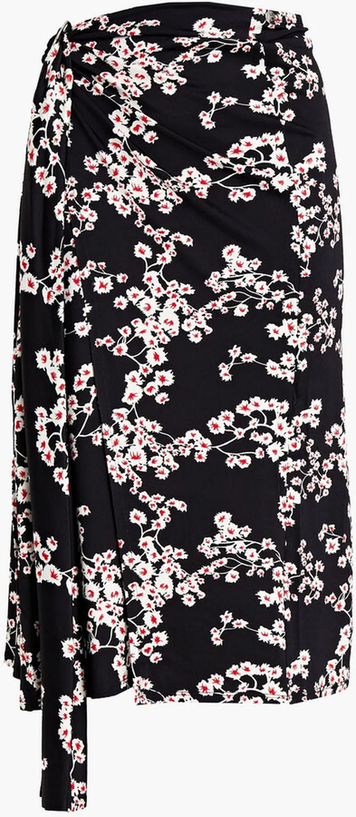 Floral-print satin jersey midi wrap skirt
