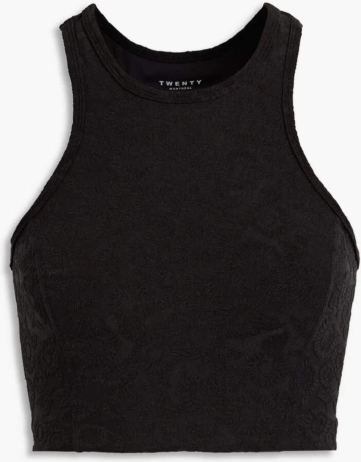 Cropped stretch-jacquard tank