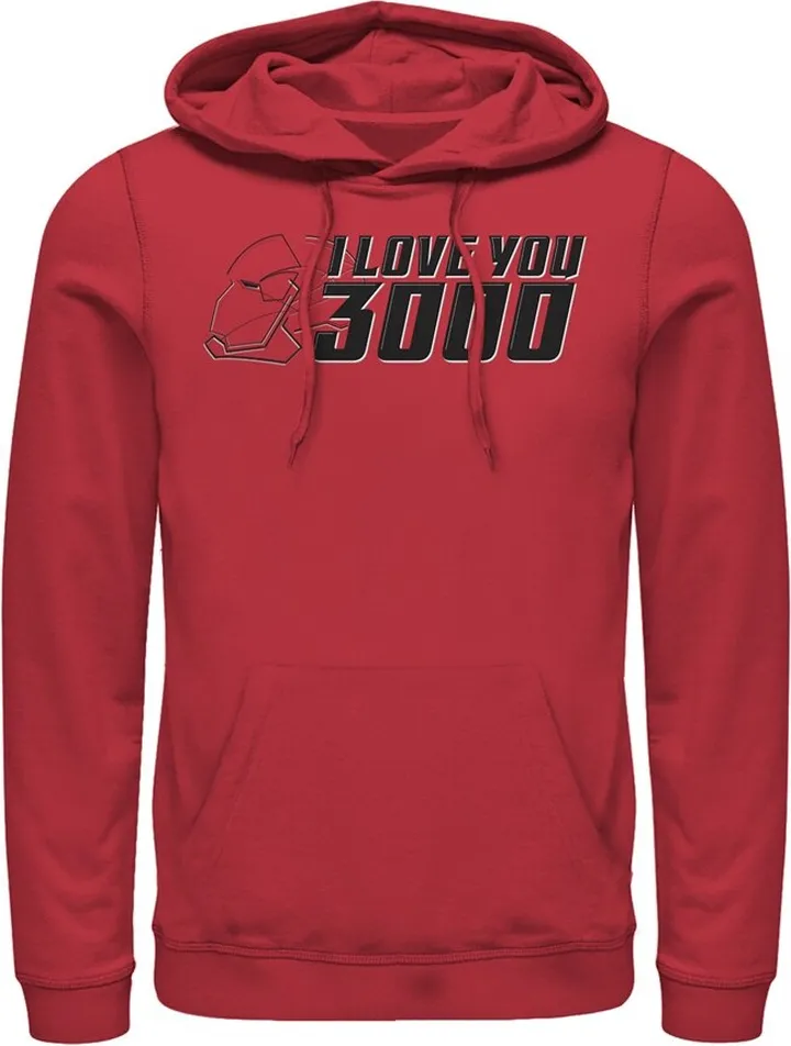 Men's Marvel Love You 3000 Iron Man Helmet Pull Over Hoodie - Red - Small