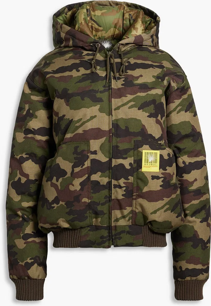 Camouflage shell hooded down jacket