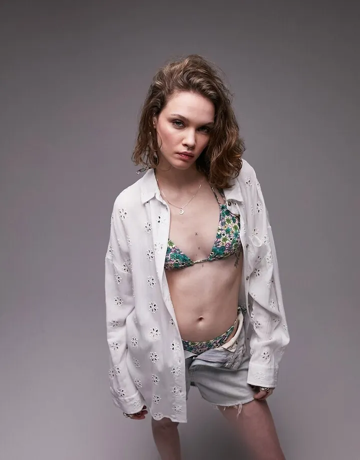 Topshop eyelet beach shirt in white
