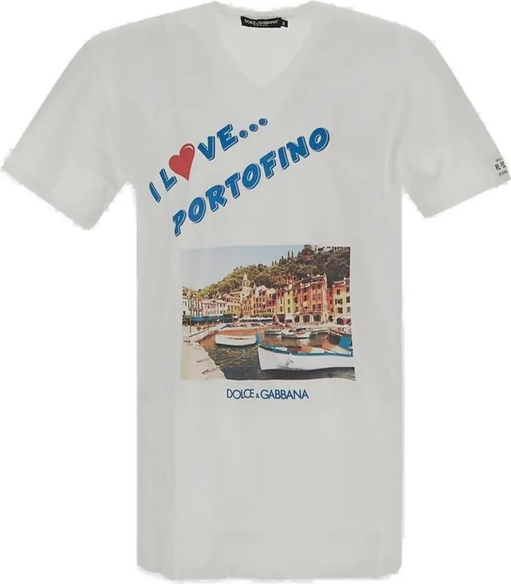 Dolce & Gabbana Logo-Patch Graphic Printed V-Neck T-Shirt