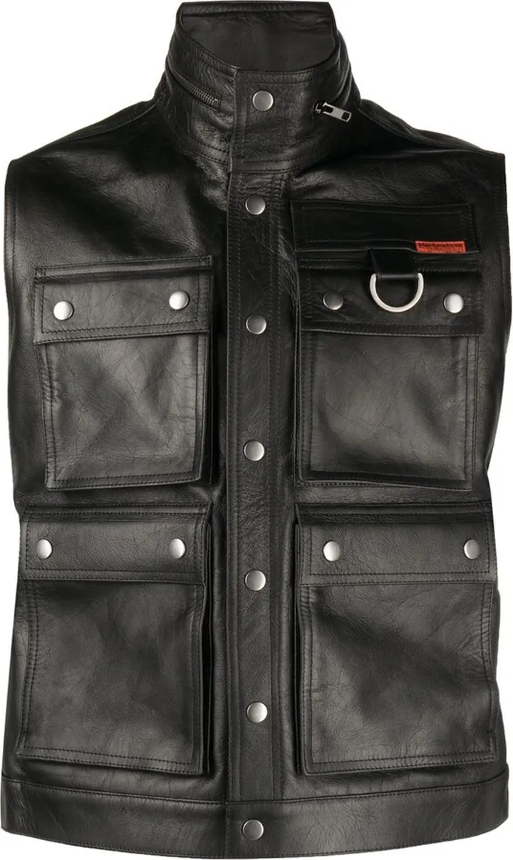 Black Zip-Neck Leather Gilet