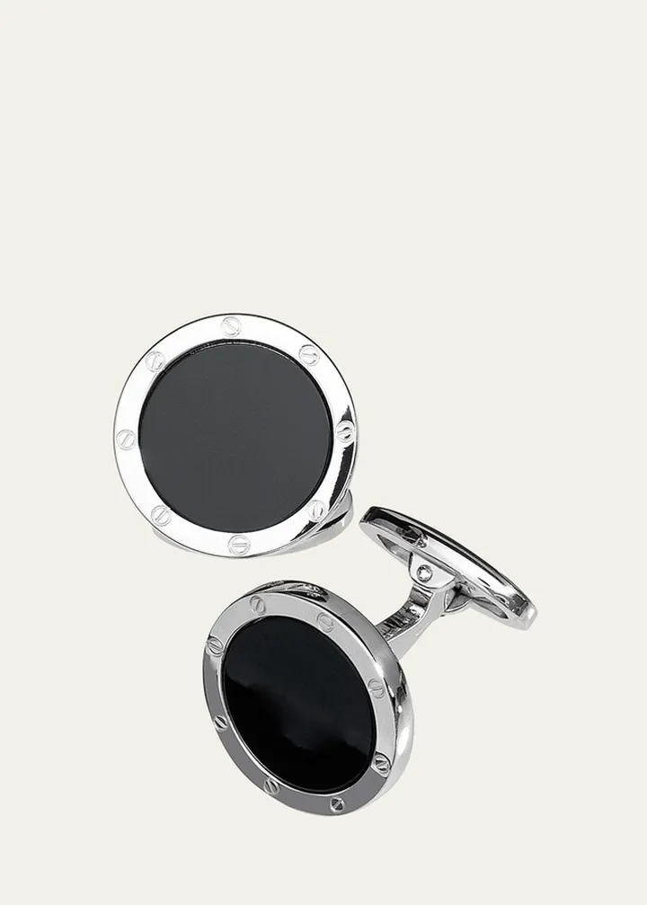 Round Onyx Cuff Links