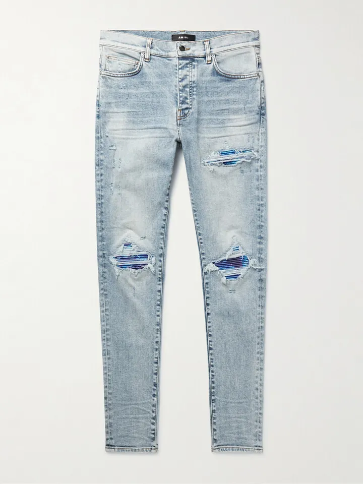 MX1 Skinny-Fit Tie-Dyed Drill-Trimmed Distressed Jeans