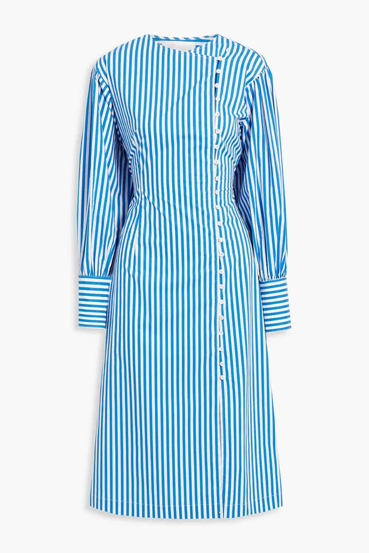 Striped organic cotton-poplin midi shirt dress