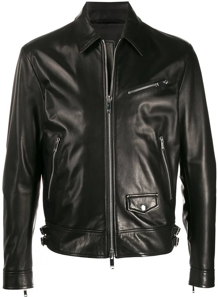 Logo-Print Leather Jacket