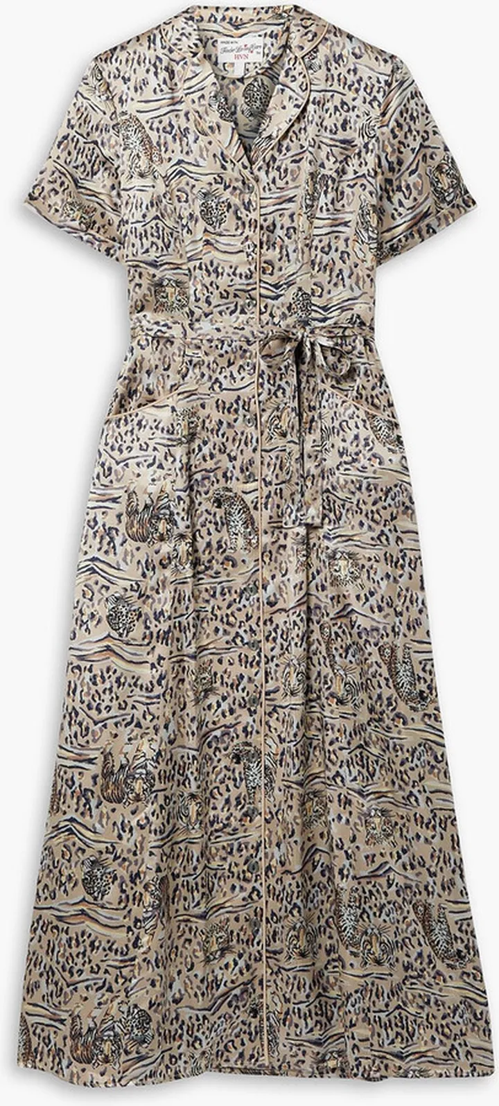 Long Maria printed silk-satin midi shirt dress