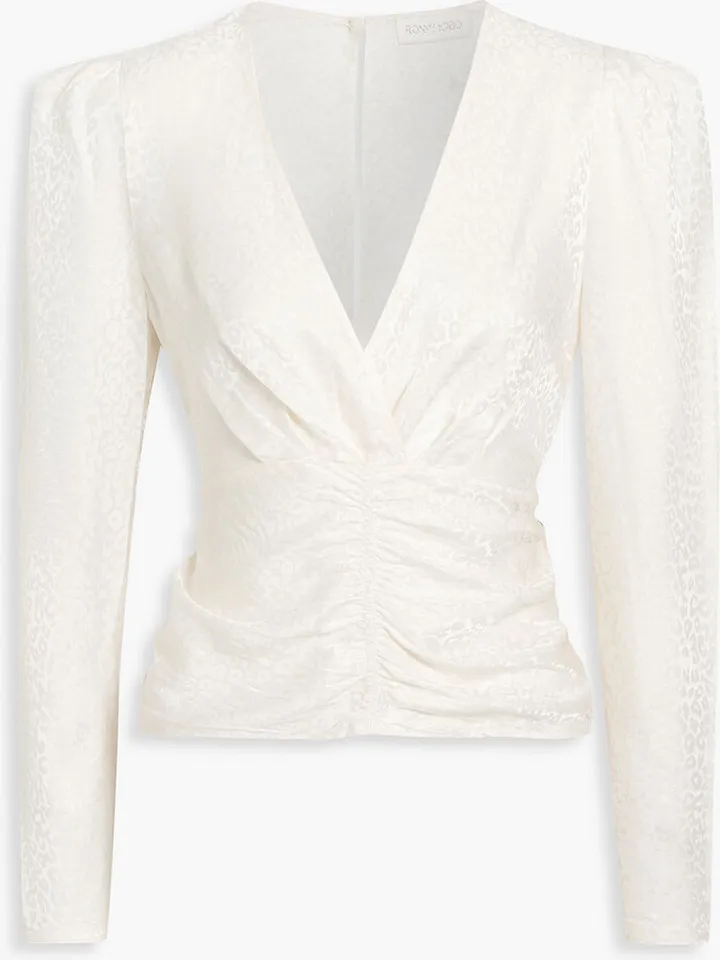 Astor ruched satin-jacquard blouse
