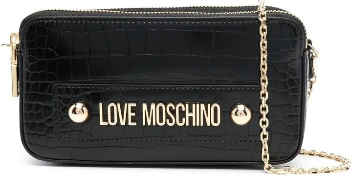 Logo-Plaque Crocodile-Embossed Bag