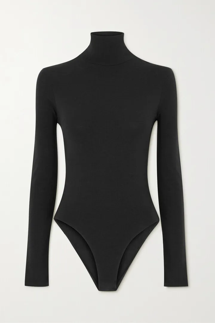 Another Tomorrow - + Net Sustain Stretch Organic Jersey Turtleneck Bodysuit - Black