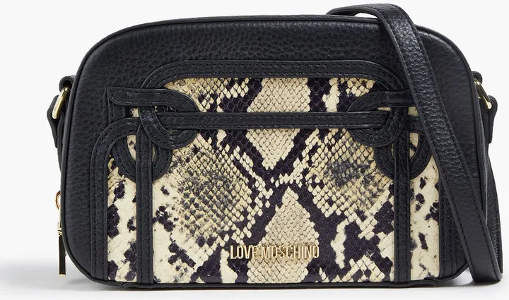 Snake-print textured-leather shoulder bag