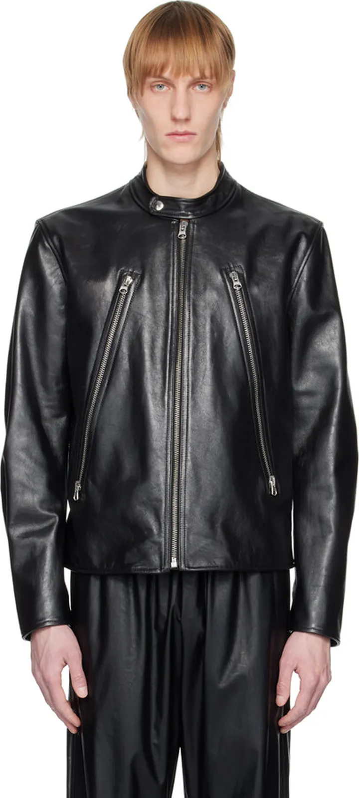 MM6 Maison Margiela Black Zipped Leather Jacket