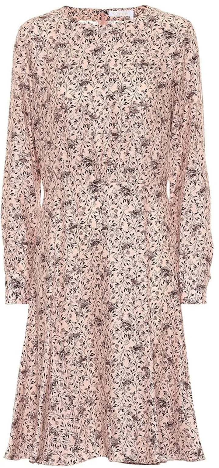 Printed silk crepe midi dress
