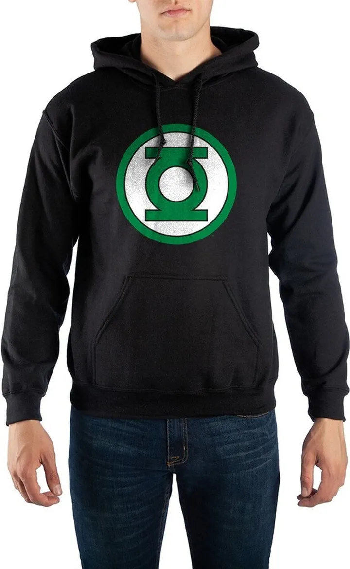 Mens Green Lantern Comic Book Superhero Black Hooded Sweatshirt-3X-Large