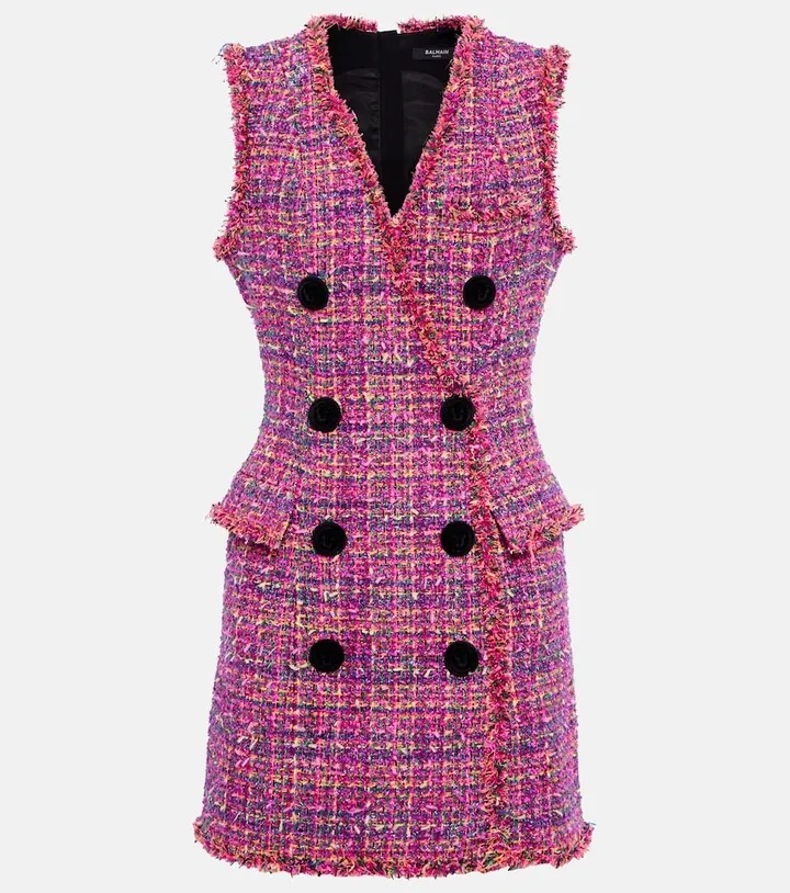 Double-breasted tweed minidress
