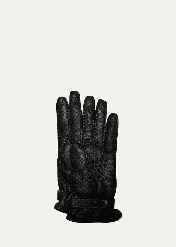 Winston Snap Leather Cashmere-Lined Gloves