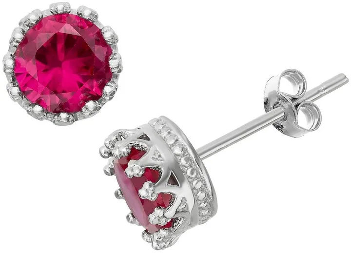 6mm Round-cut Ruby Crown Stud Earrings in Sterling Silver
