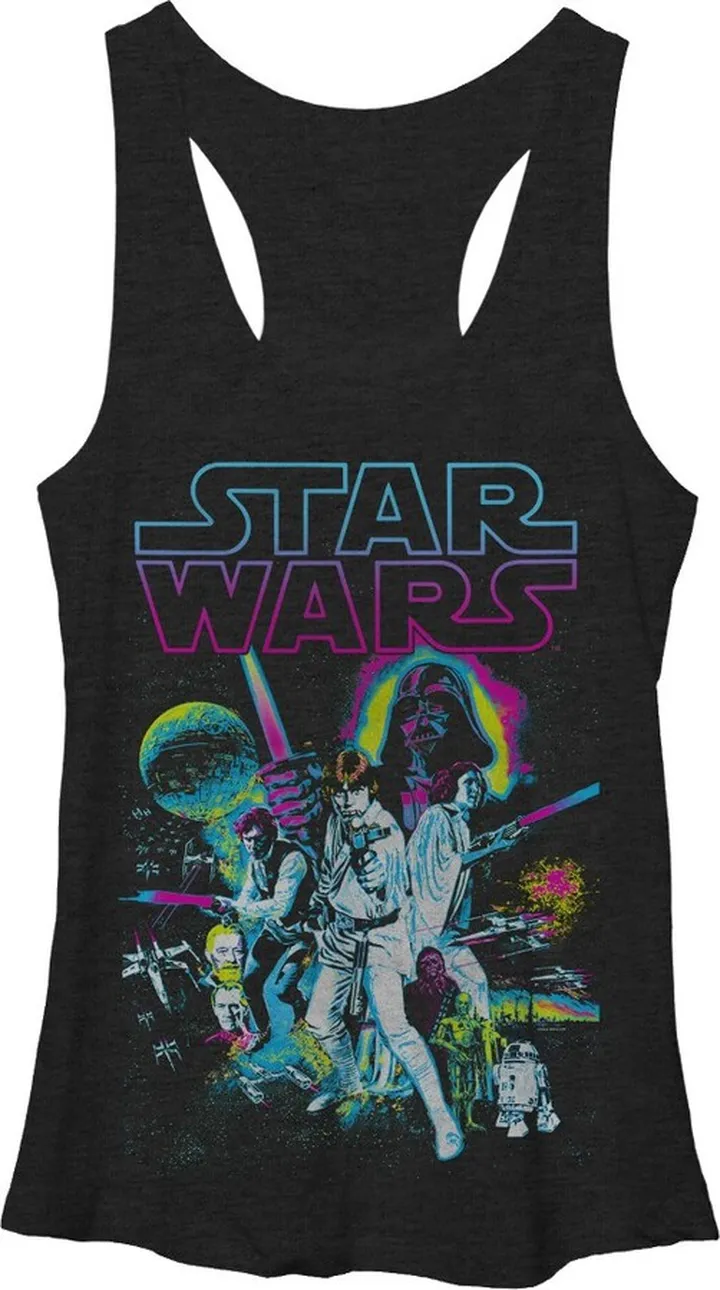 Women's Star Wars Neon Collage Racerback Tank Top - Black Heather - Medium