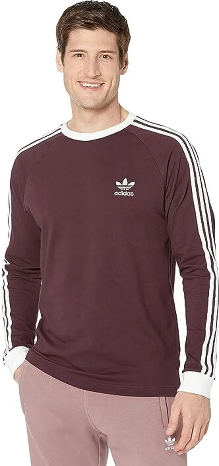 adidas Originals 3-Stripes Long Sleeve Tee (Shadow Maroon) Men's T Shirt