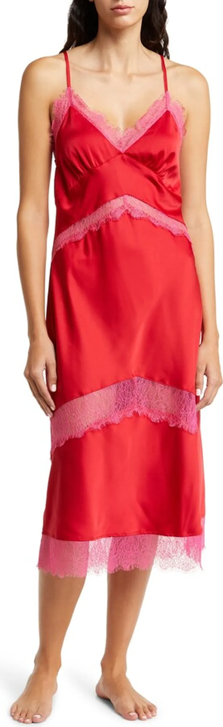 Lace Trim Satin Nightgown