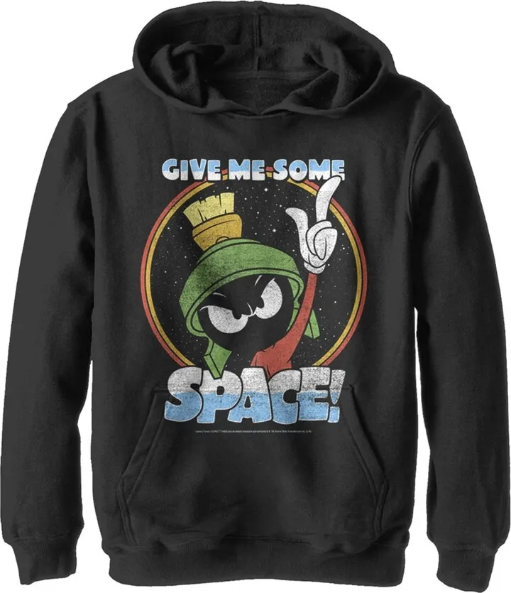 Boy's Looney Tunes Some Space for Marvin Pull Over Hoodie - Black - Medium