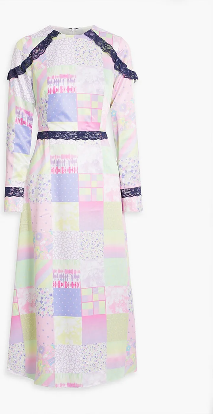 Patchwork-effect printed satin midi dress