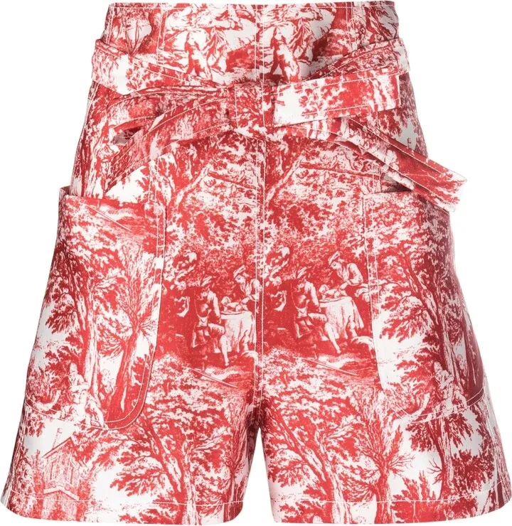 Graphic-Print Tied-Waist Shorts