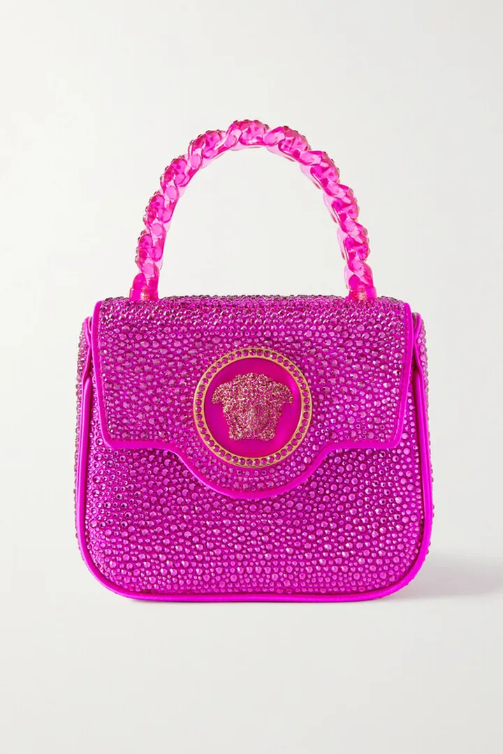 Versace - La Medusa Crystal-embellished Satin Shoulder Bag - Pink