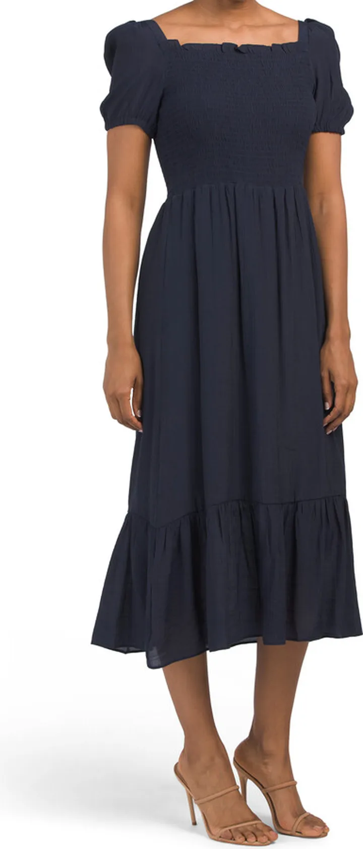 Smocked Top Puff Sleeve Midi Dress